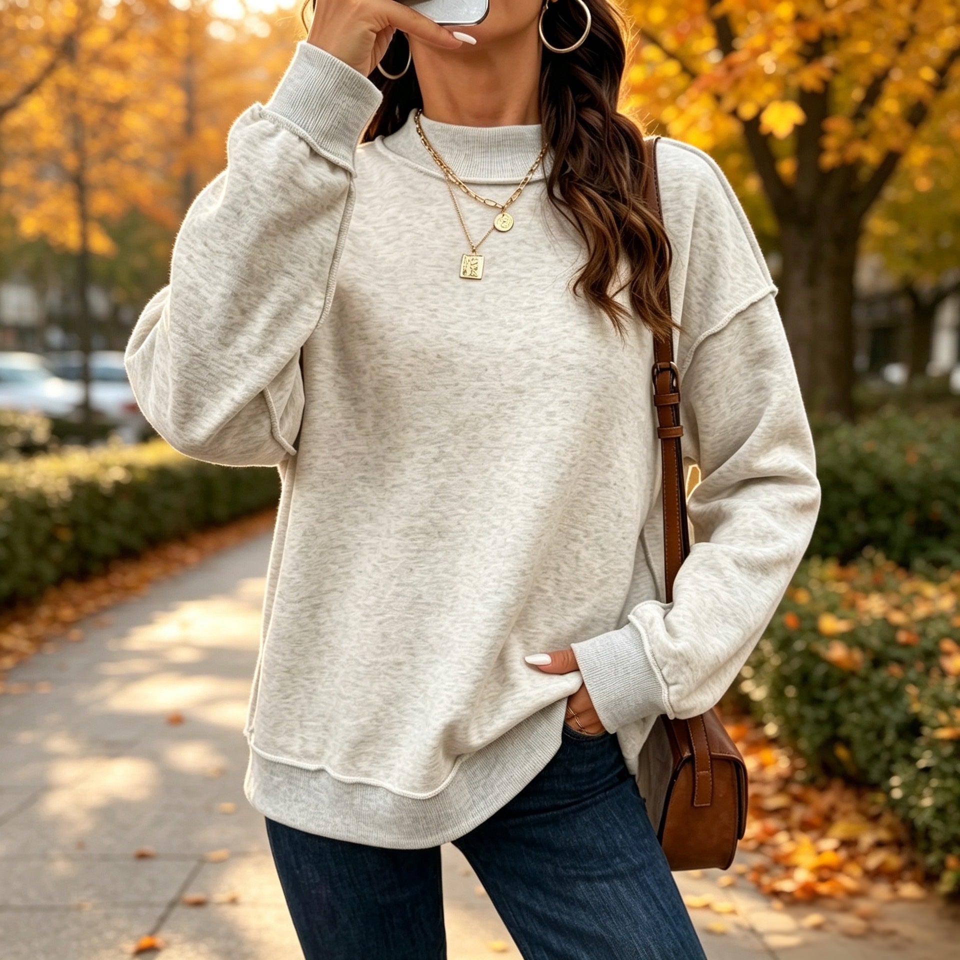 Women’s Mock Neck Sweatshirt – Oversized Long Sleeve Pullover Tops for Women