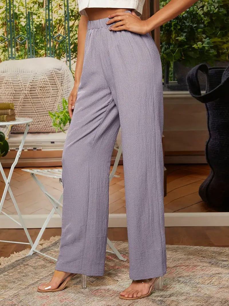 Solid Color Cotton Linen Wide-Leg Trousers