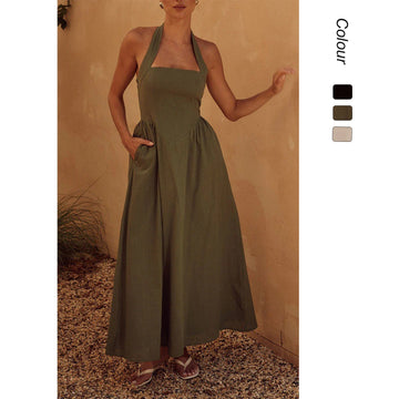 Women's Fashion Wide Halter Backless Dresses
