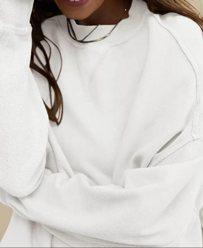Women’s Oversized Crew Neck Sweatshirt – Exposed Seam Long Sleeve Pullover Tops for Women