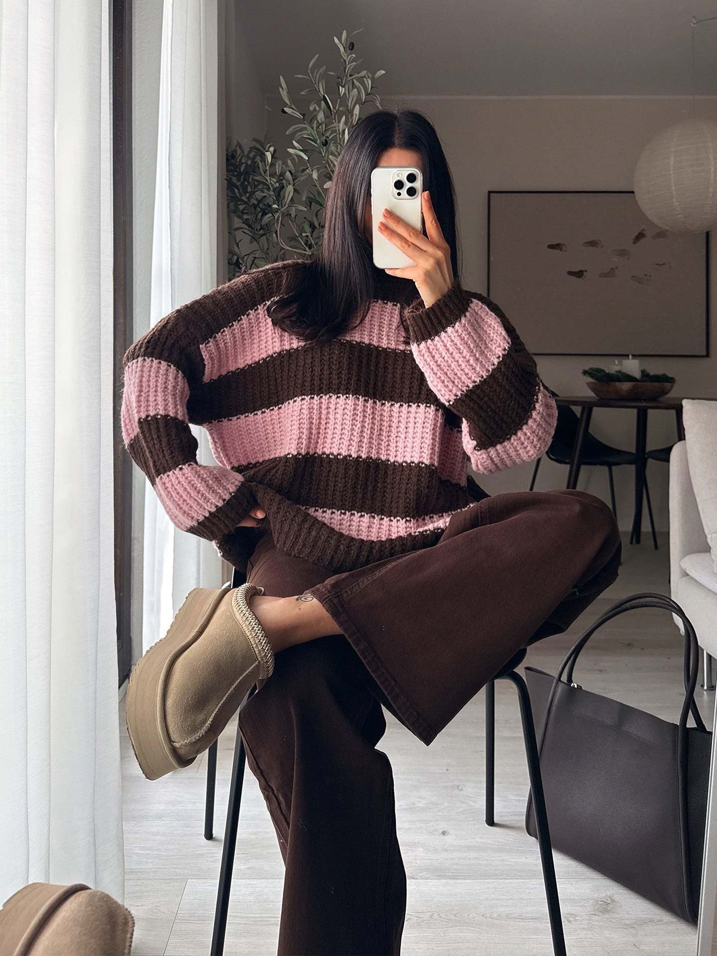Boutique Oversized Wide Stripe Knit Sweater