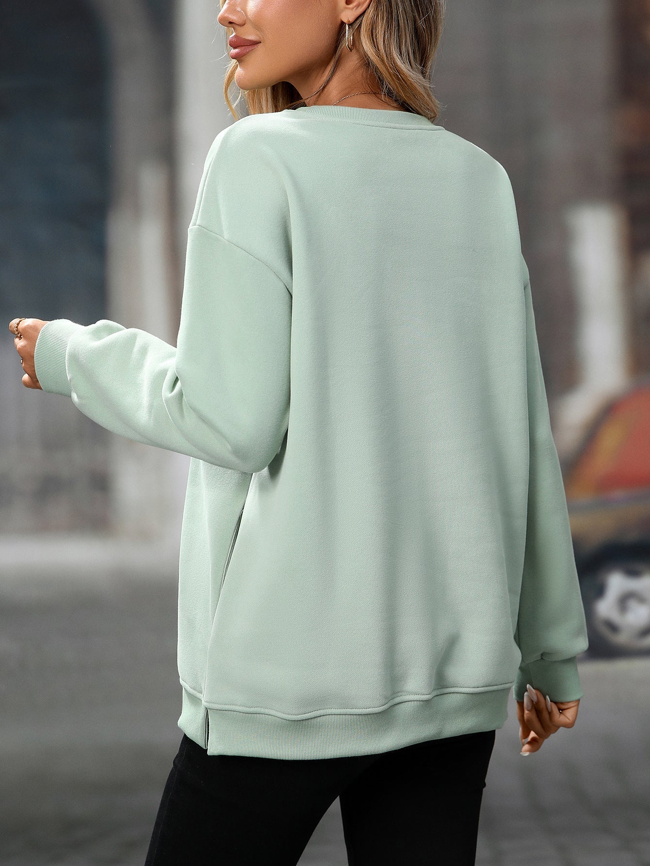 Boutique Crew Neck Pocket Tunic Sweatshirt