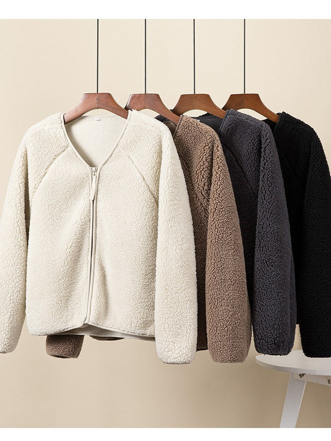 Women’s Chenille Fleece V-Neck Zip-Up Jacket