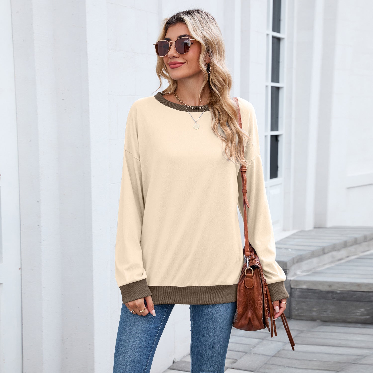 Boutique Contrast Hem Cotton Blend Relaxed Long Sleeve Shirt