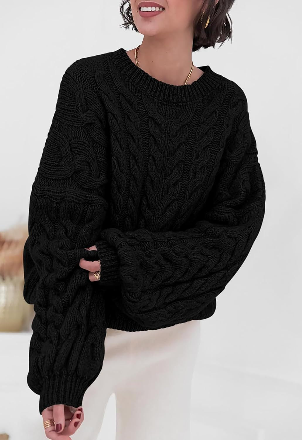 Boutique Cable Knit Crew Neck Sweater