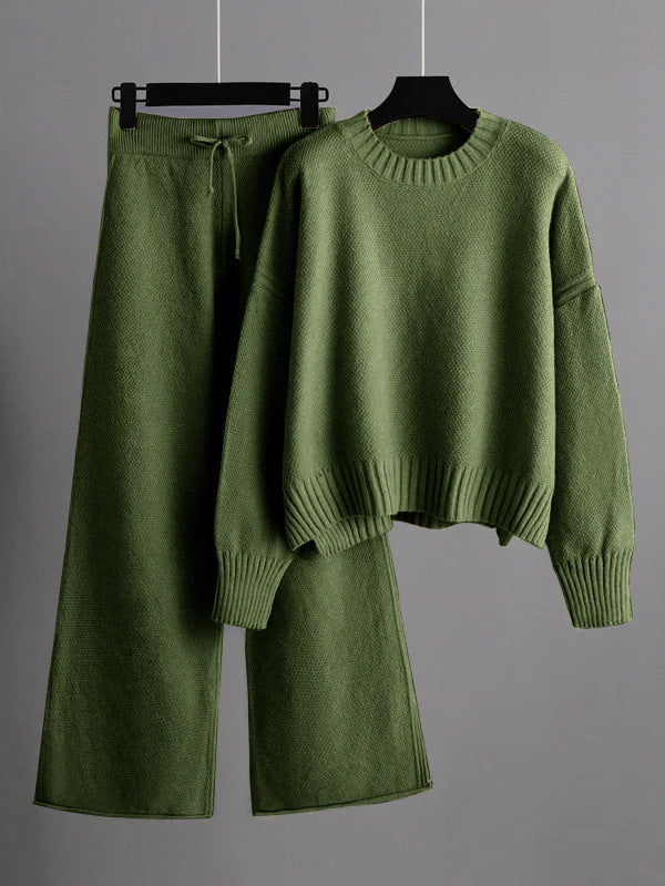Knit Sweater & Wide Leg Pants Two-Piece Set