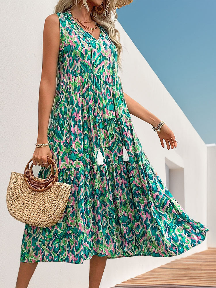 Abstract Print Midi Vacation Dress
