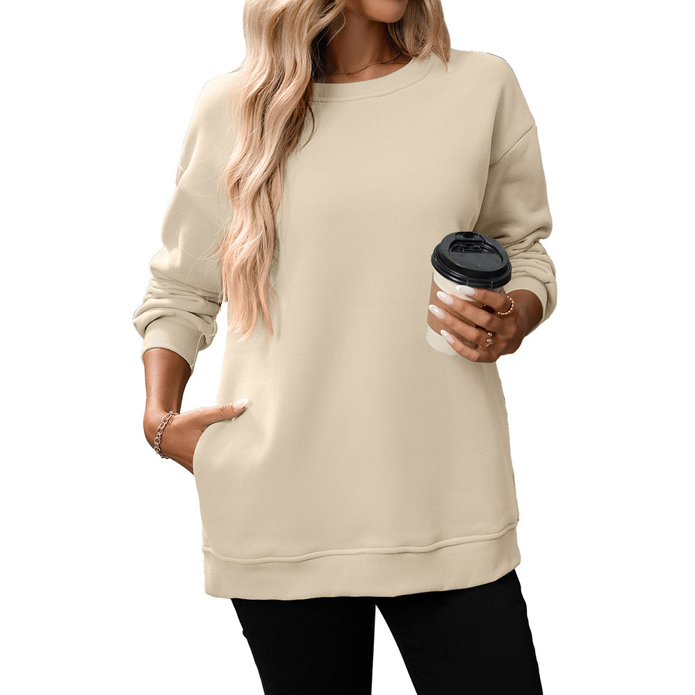 Boutique Crew Neck Pocket Tunic Sweatshirt
