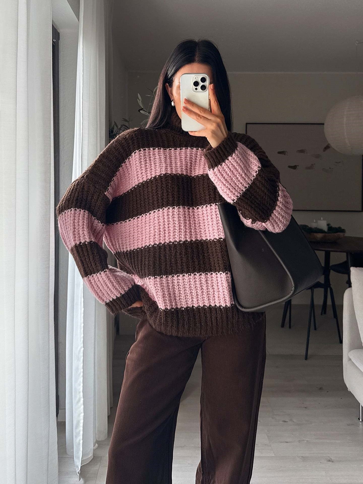 Boutique Oversized Wide Stripe Knit Sweater