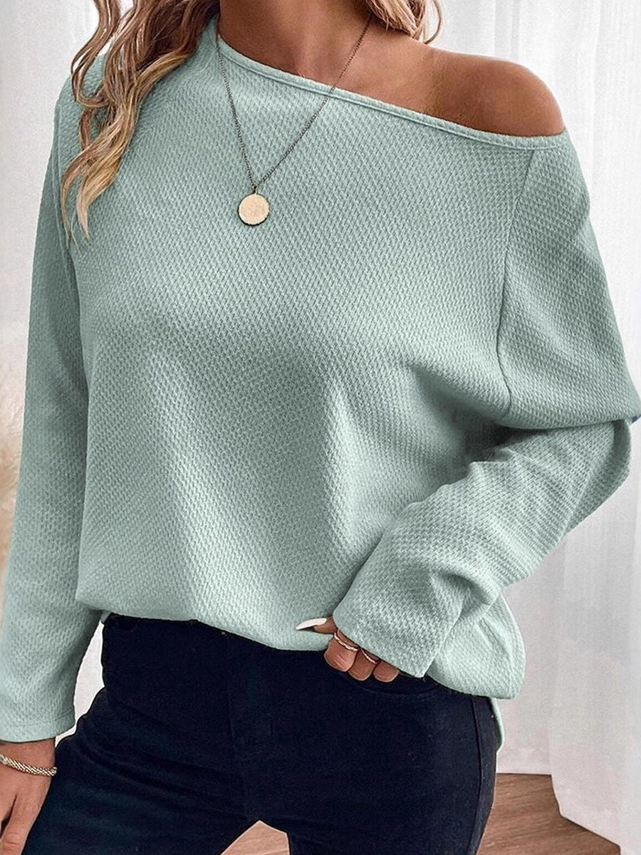 Minimalist Sage Green Textured Long Sleeve Relaxed Knit Tops