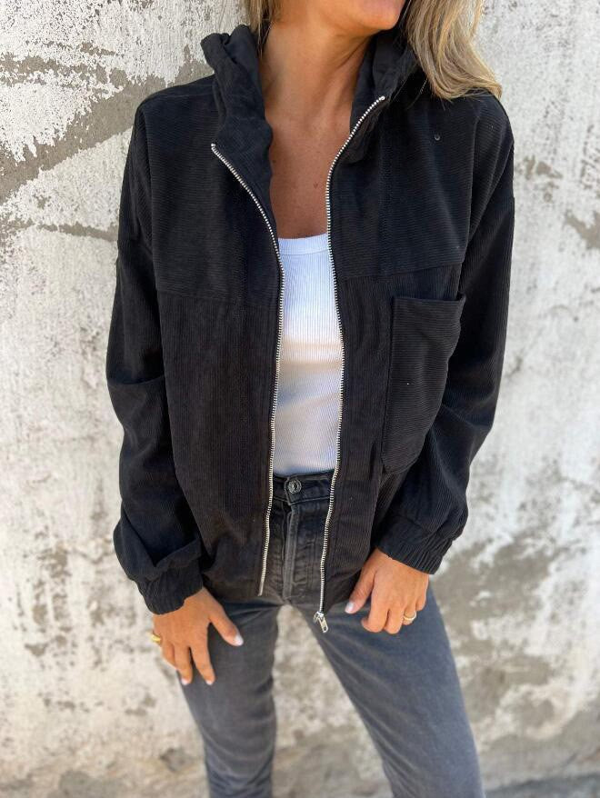 Boutique Textured Zip Front Hooded Jacket