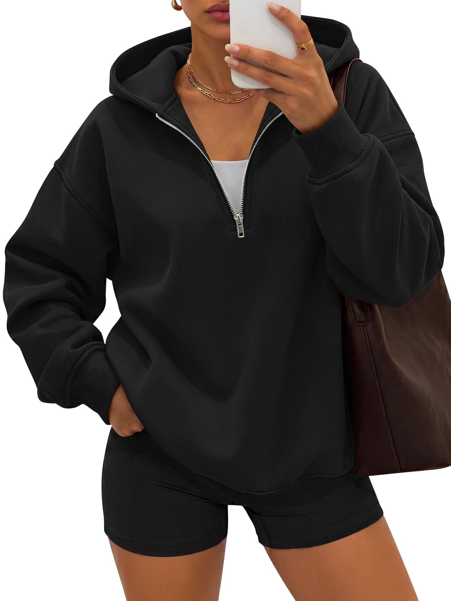 Boutique Half Zip Hooded Tunic Sweatshirt