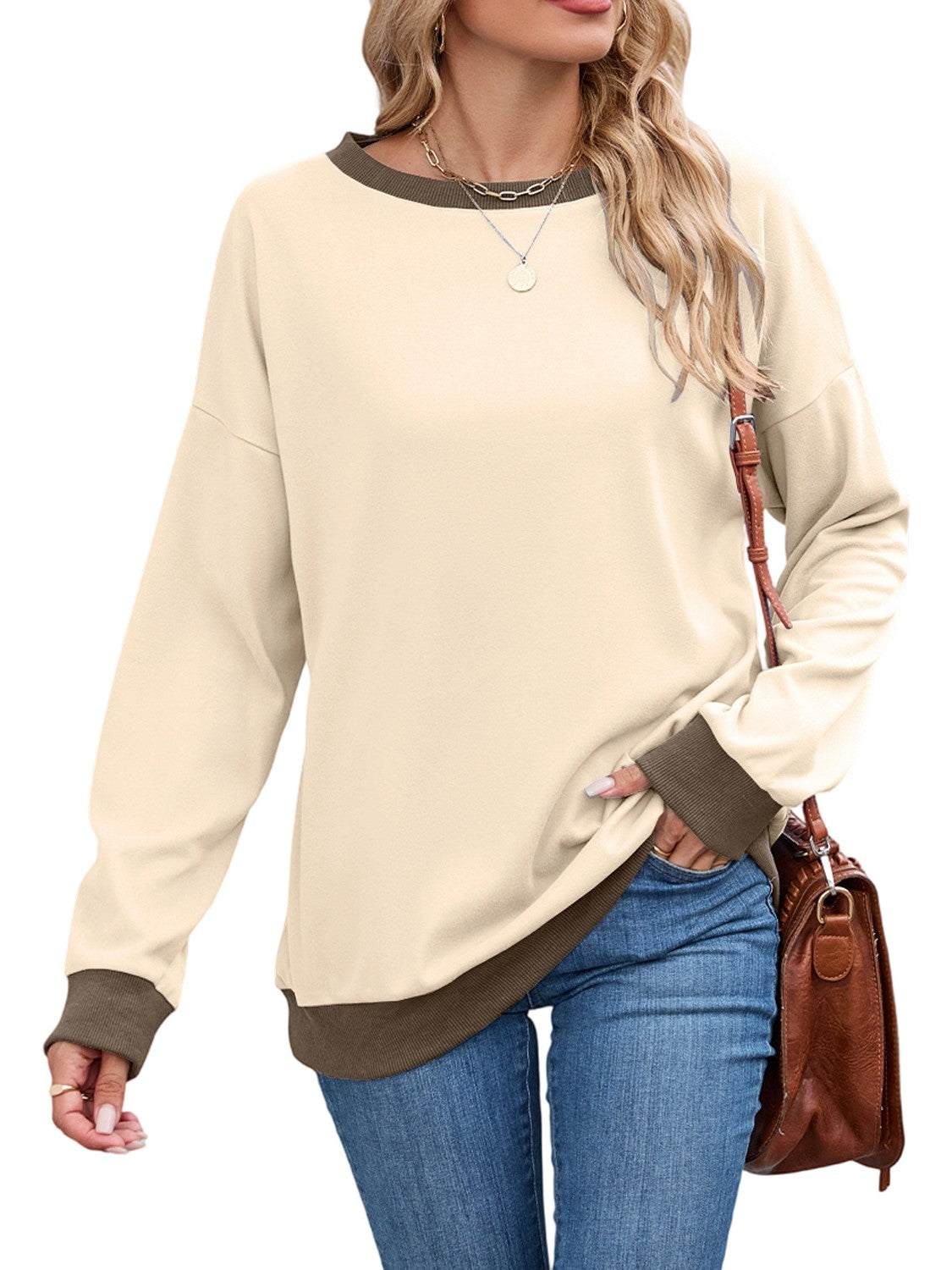 Boutique Contrast Hem Cotton Blend Relaxed Long Sleeve Shirt