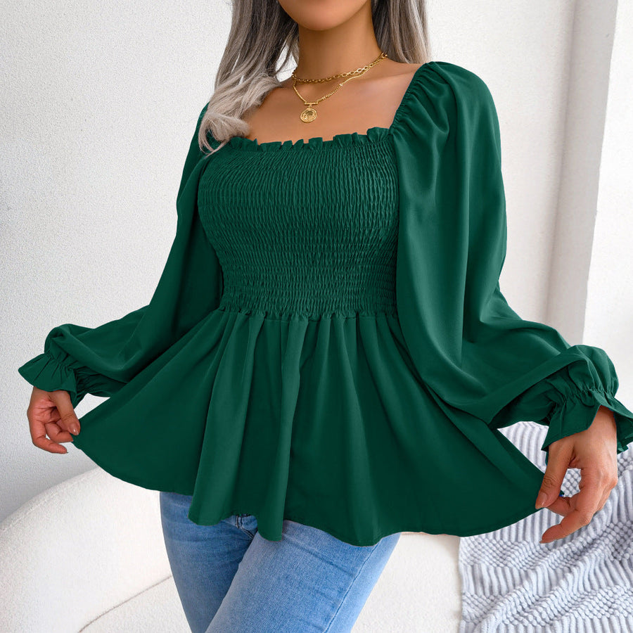 Square Neck Long Sleeve Chiffon Blouse for Women