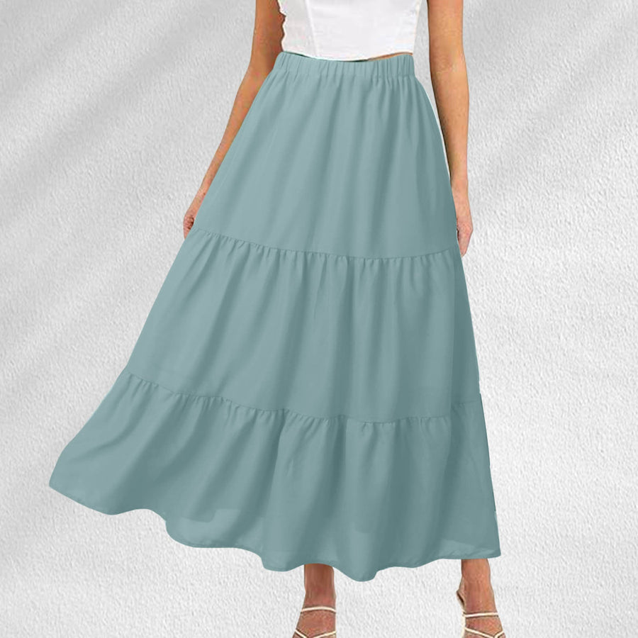 Bohemian Pleated A-Line Layered Long Skirt with Pocket
