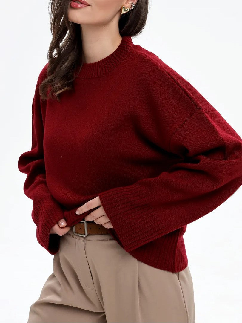 Women’s Oversized Crew Neck Sweater – Solid Long Sleeve Knit Pullover Tops