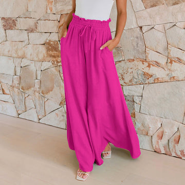 Women’s Loose Wide-Leg Draped Pants with Tie
