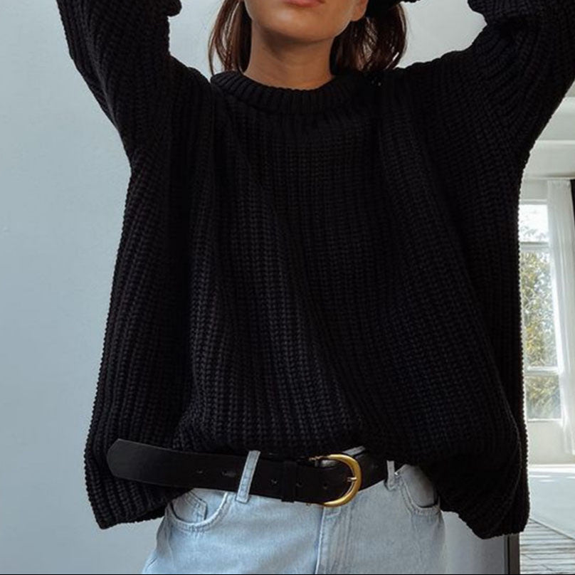 Loose Knit Sweater with Round Neck for Women