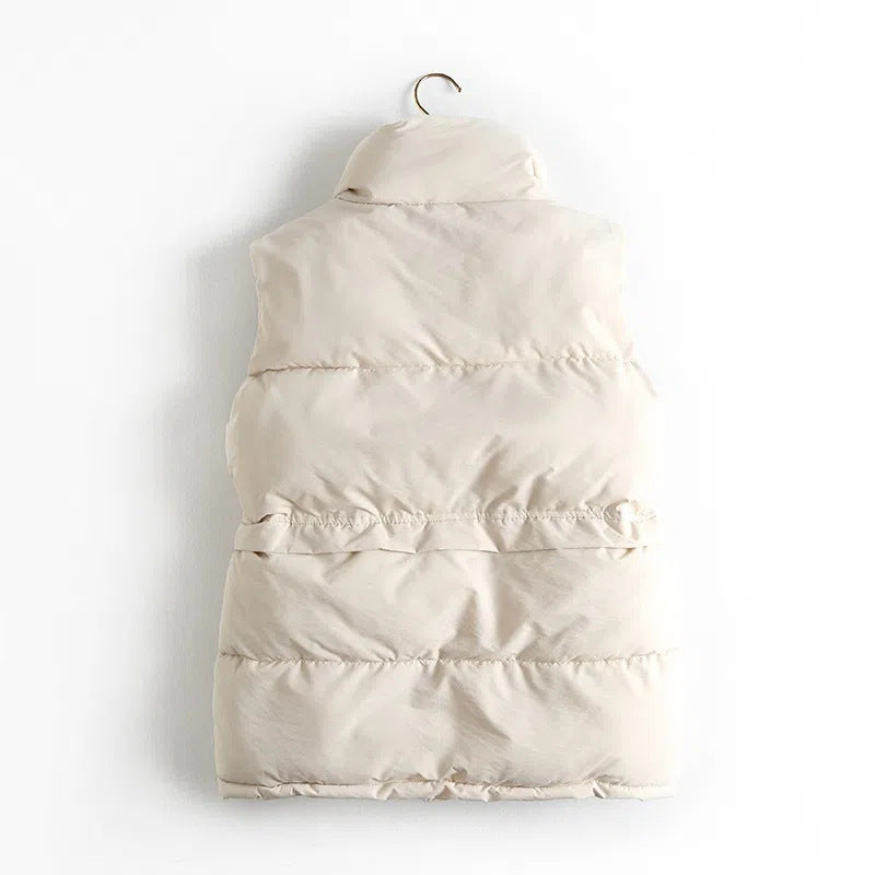 Women’s Quilted Puffer Vest – Stand Collar Sleeveless Down Cotton Vest with Pockets