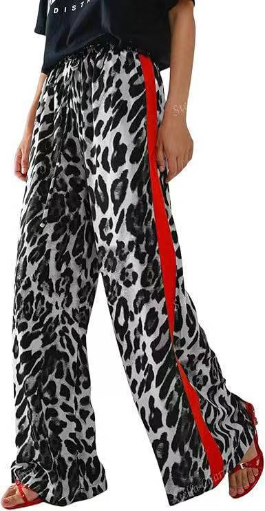 Leopard Print Spliced Loose Wide-Leg Trousers