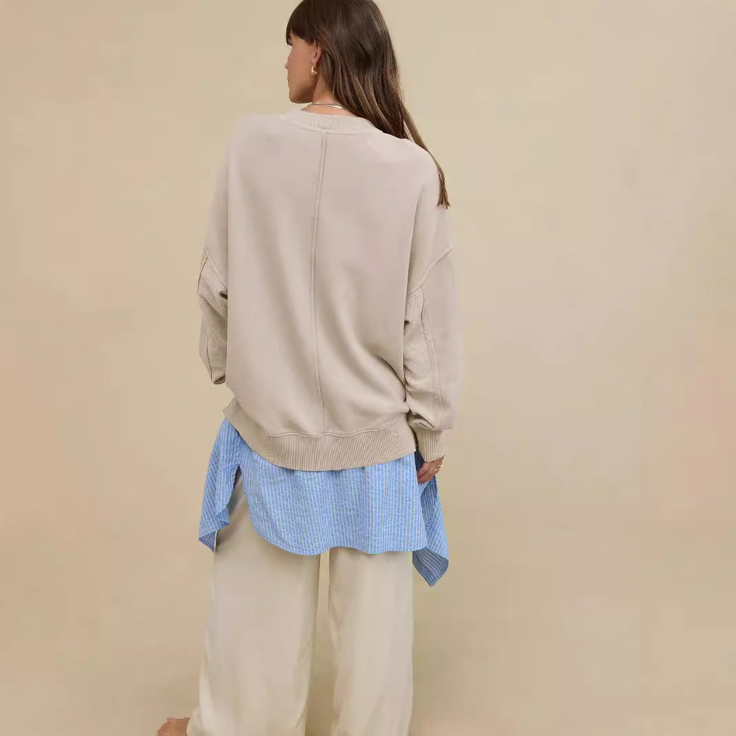 Women’s Oversized Crew Neck Sweatshirt – Exposed Seam Long Sleeve Pullover Tops for Women