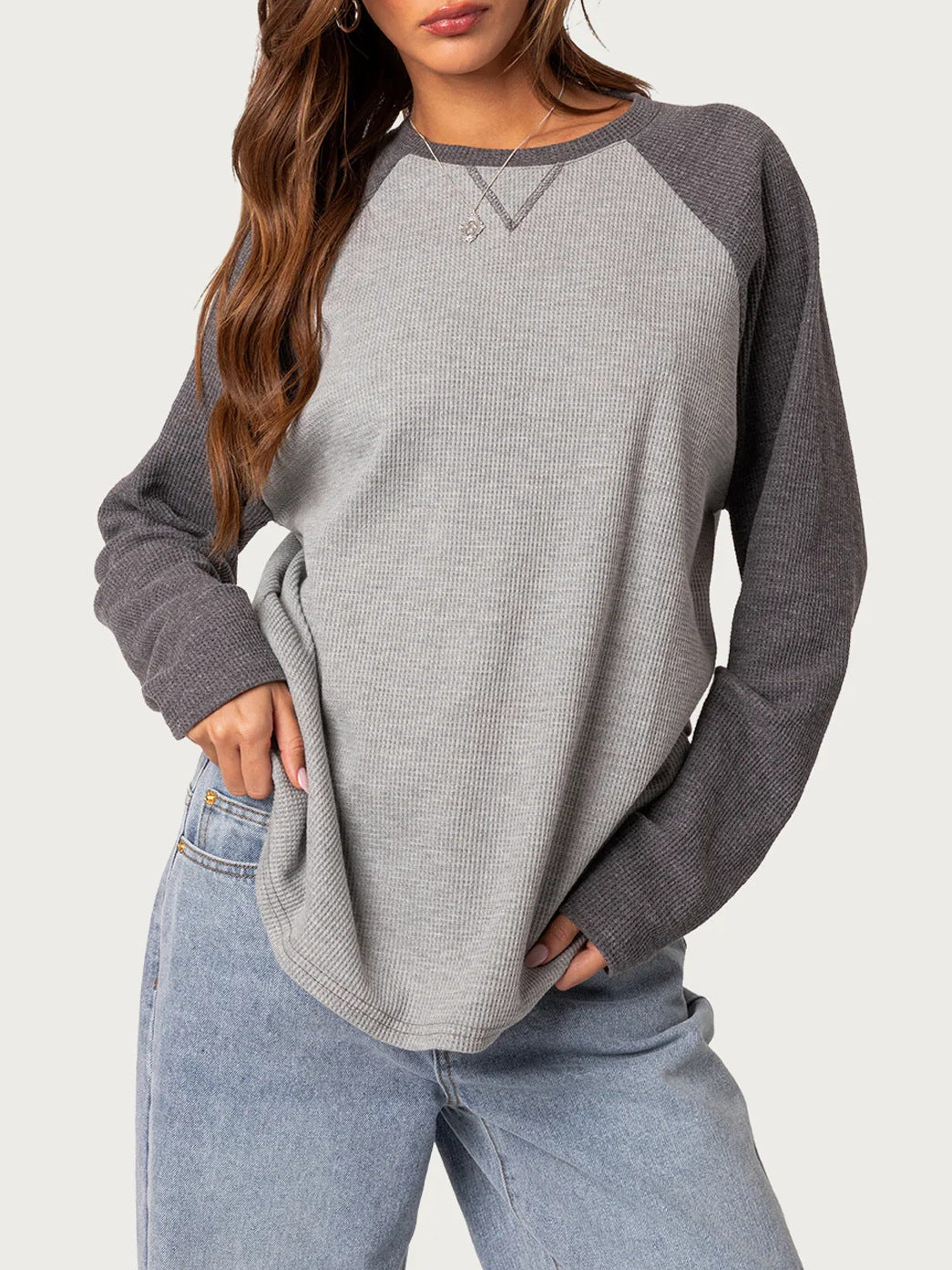 Minimalist Color Block Raglan Tunic Top