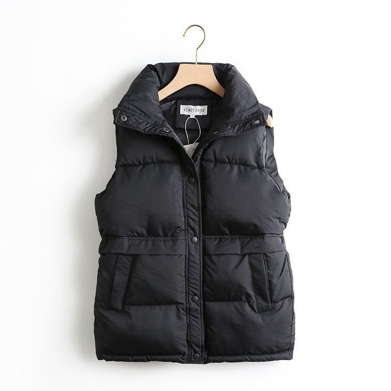Women’s Quilted Puffer Vest – Stand Collar Sleeveless Down Cotton Vest with Pockets