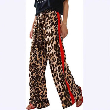 Leopard Print Spliced Loose Wide-Leg Trousers