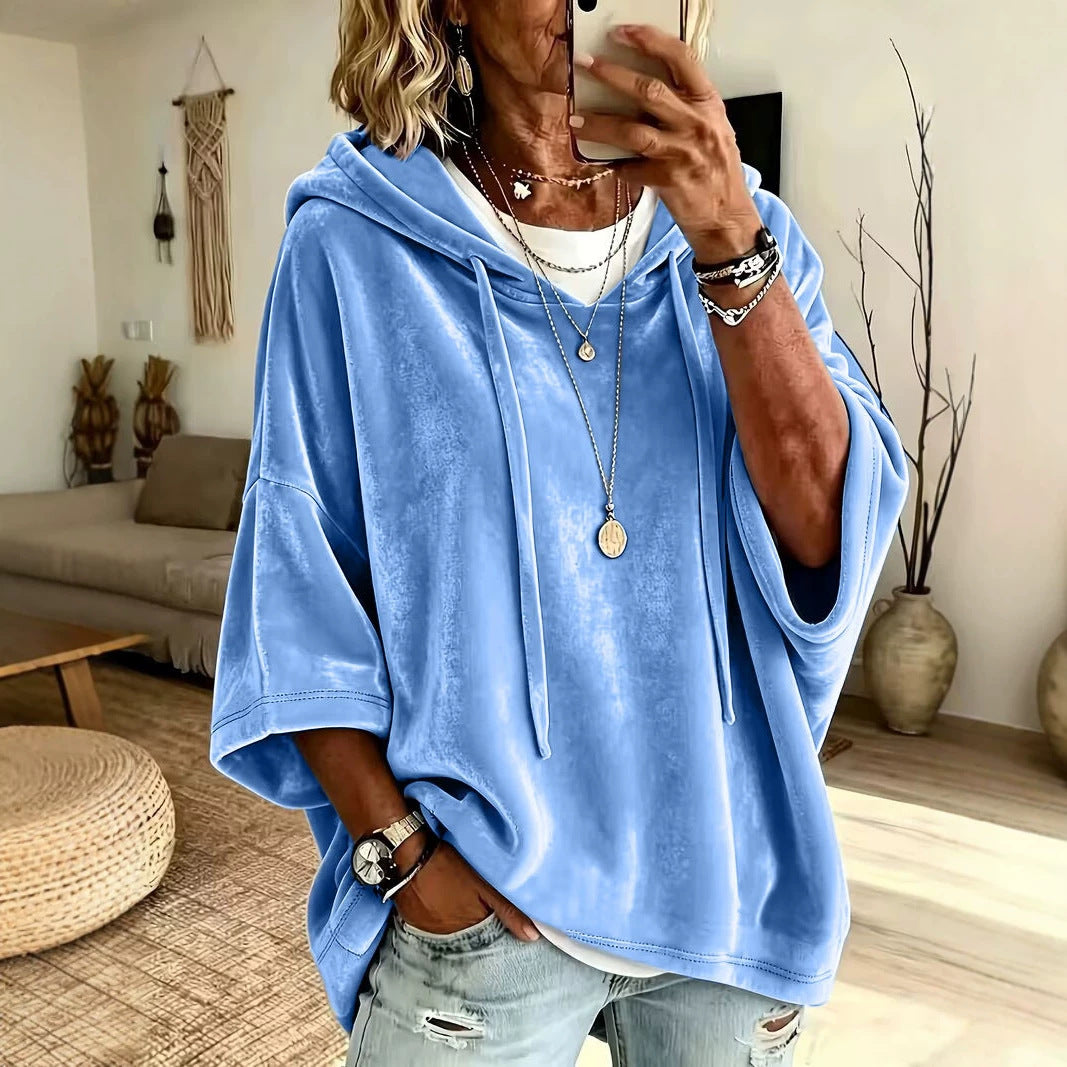 Women’s Velvet Oversized Batwing Sleeve Hoodie