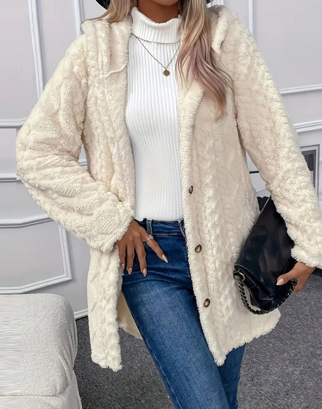 Elegant Textured Button Front Longline Jacket