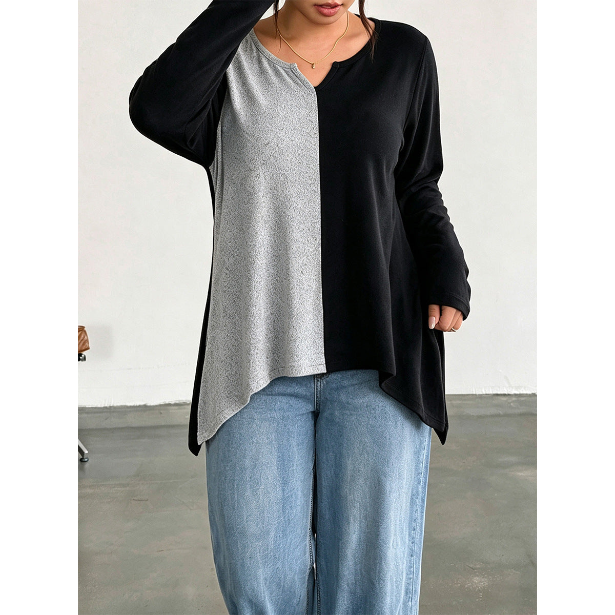 Elevated Plus Size Color Block Notch Neck Tunic