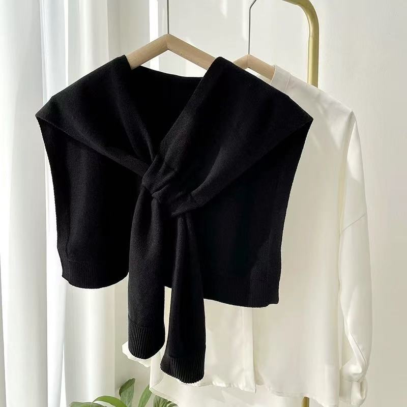 Minimalist Knit Shoulder Wrap with Tie Front
