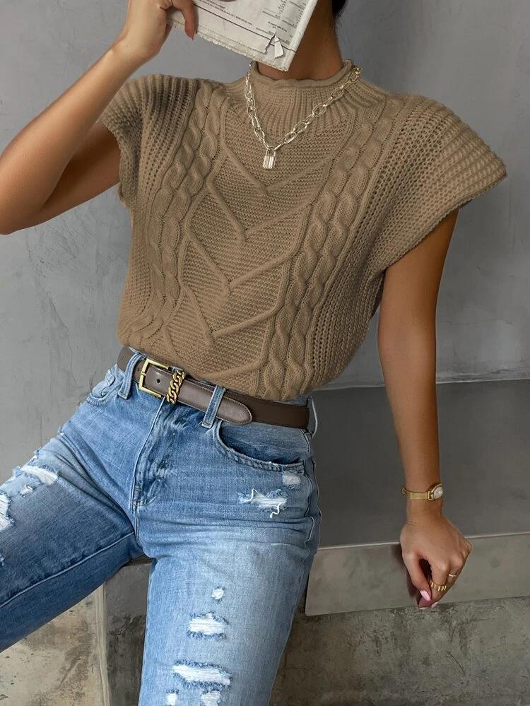 Boutique Cable Knit Cap Sleeve Sweater Vest