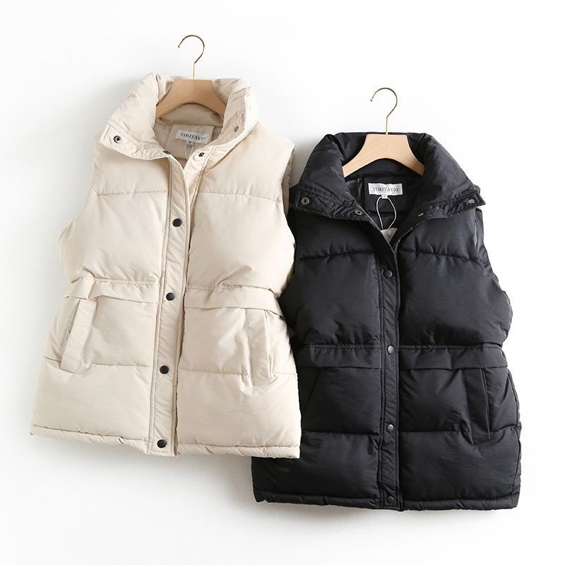 Women’s Quilted Puffer Vest – Stand Collar Sleeveless Down Cotton Vest with Pockets