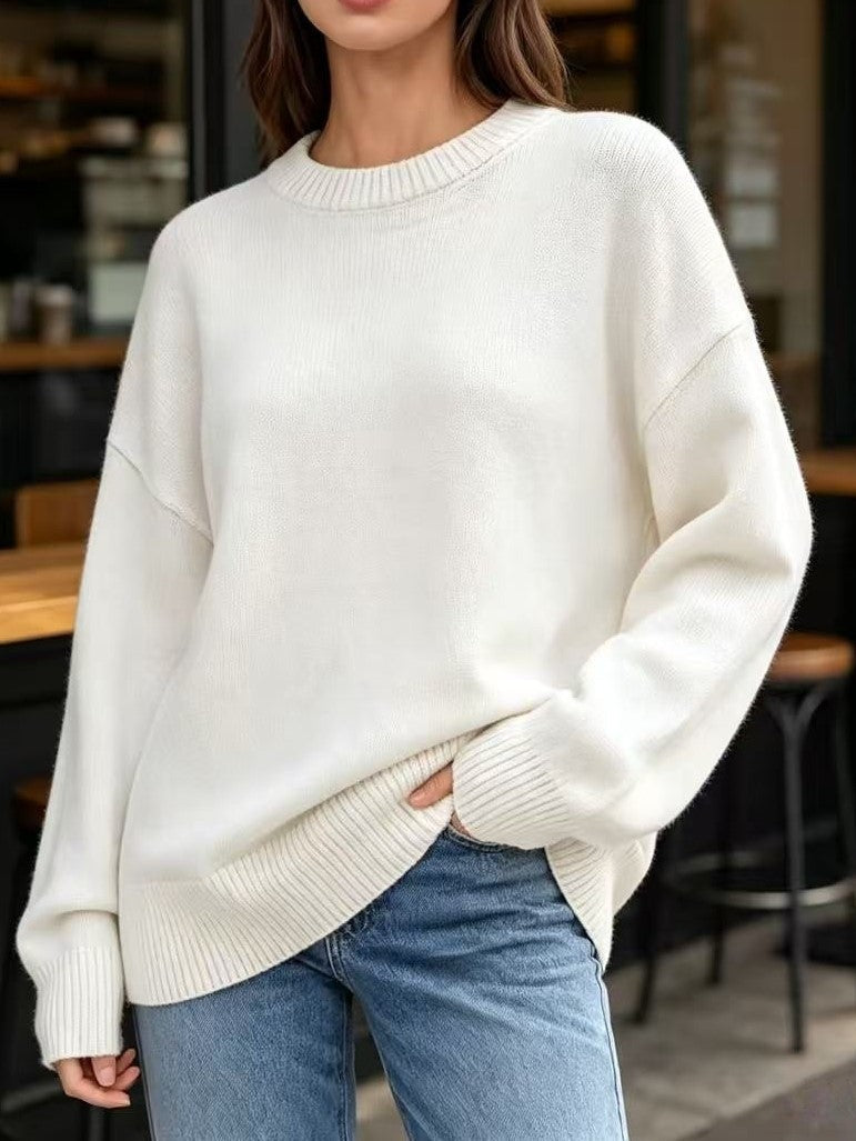 Women's Boutique Crew Neck Relaxed Fit Knit Pullover Sweater