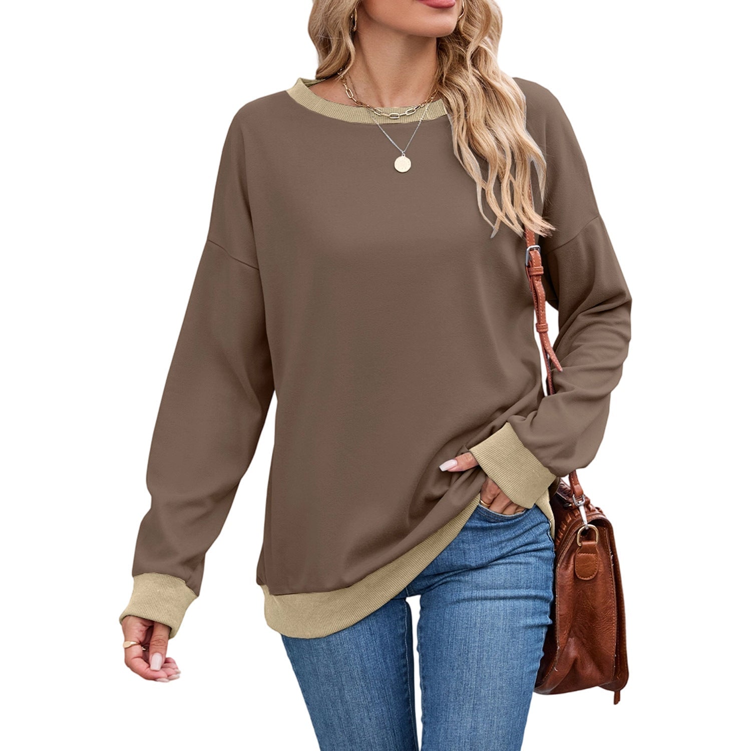 Boutique Contrast Hem Cotton Blend Relaxed Long Sleeve Shirt