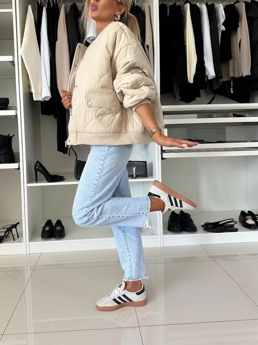 Women's Textured Button Front Jacket with Loose Long Sleeves