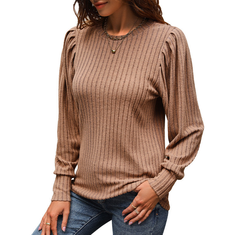 Solid Color Round Neck Long Sleeve Top