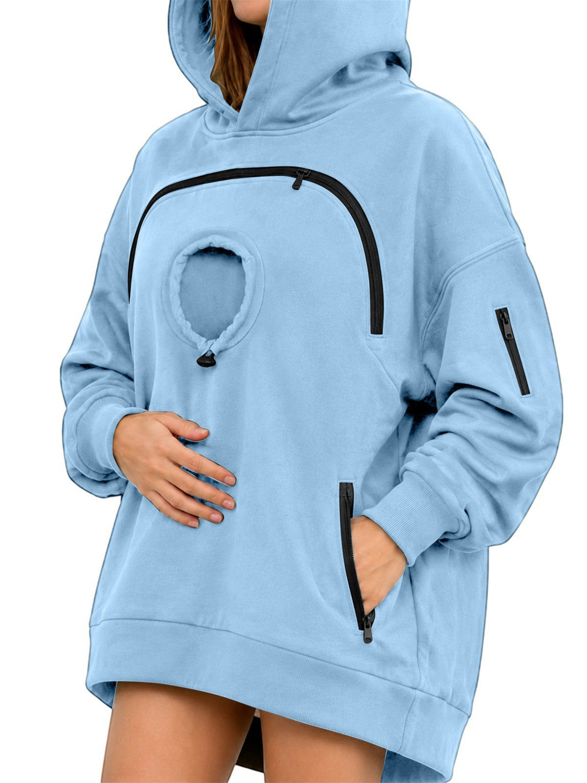 Oversized Pet Pouch Hoodie with Zip Details