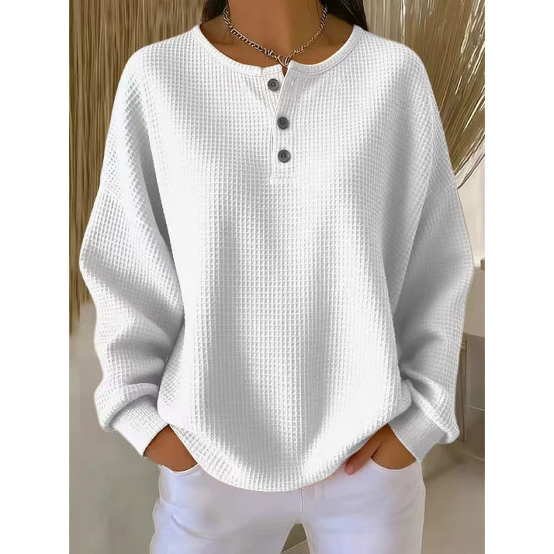 Women’s Waffle Knit Henley Long Sleeve Pullover （S–5XL）