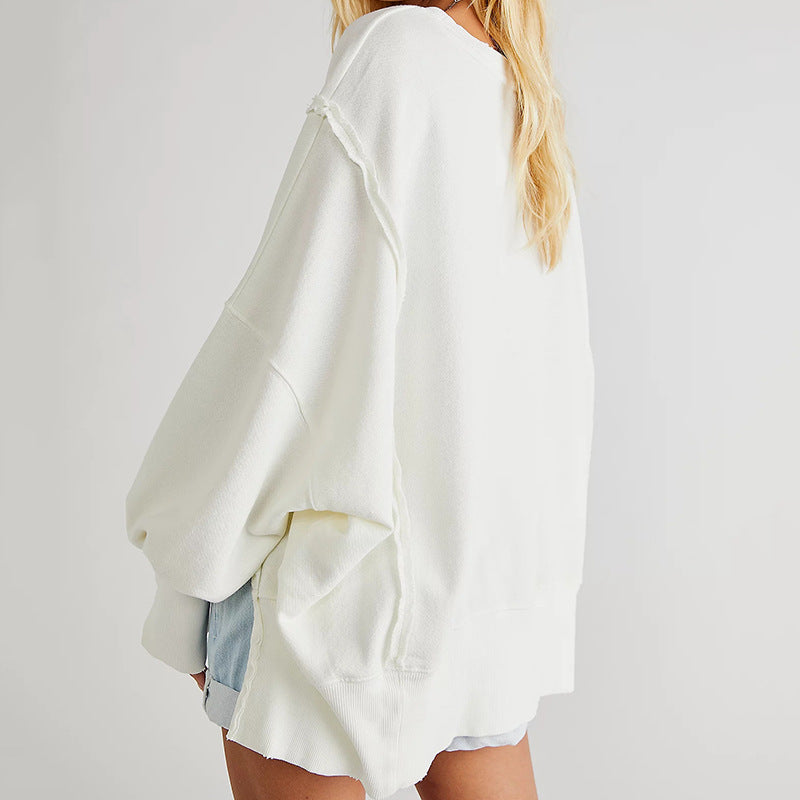 Loose Knit Sweatshirt with Drop Shoulder Sleeves