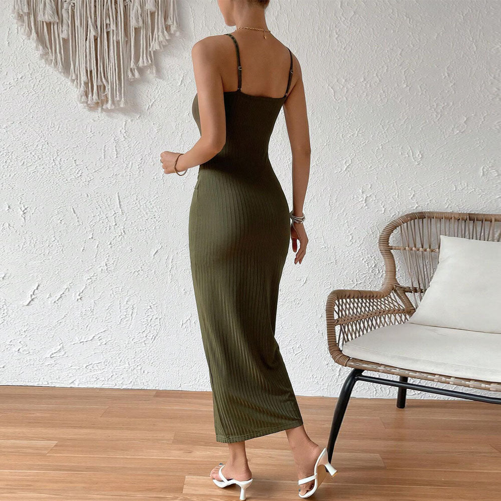 Backless Ruched Bodycon Split Dress
