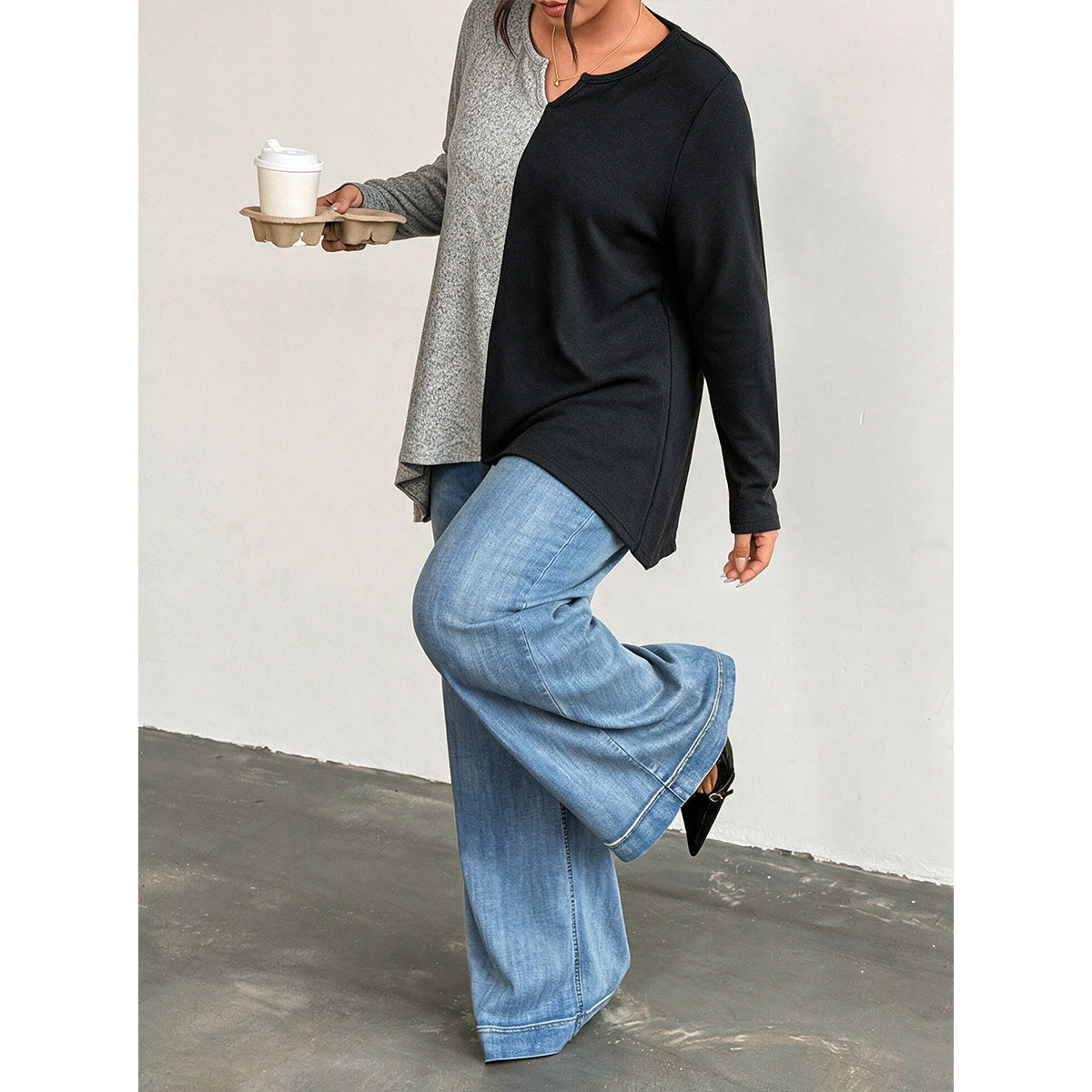 Elevated Plus Size Color Block Notch Neck Tunic