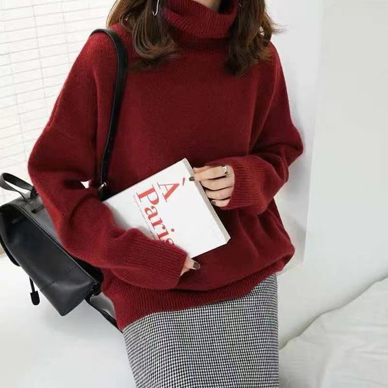Boutique Contrast Edge V Neck Long Sleeve Relaxed Knit Top