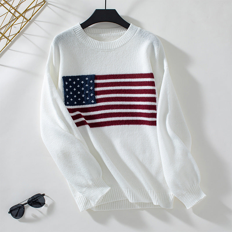 Boutique American Flag Crewneck Knit Sweater