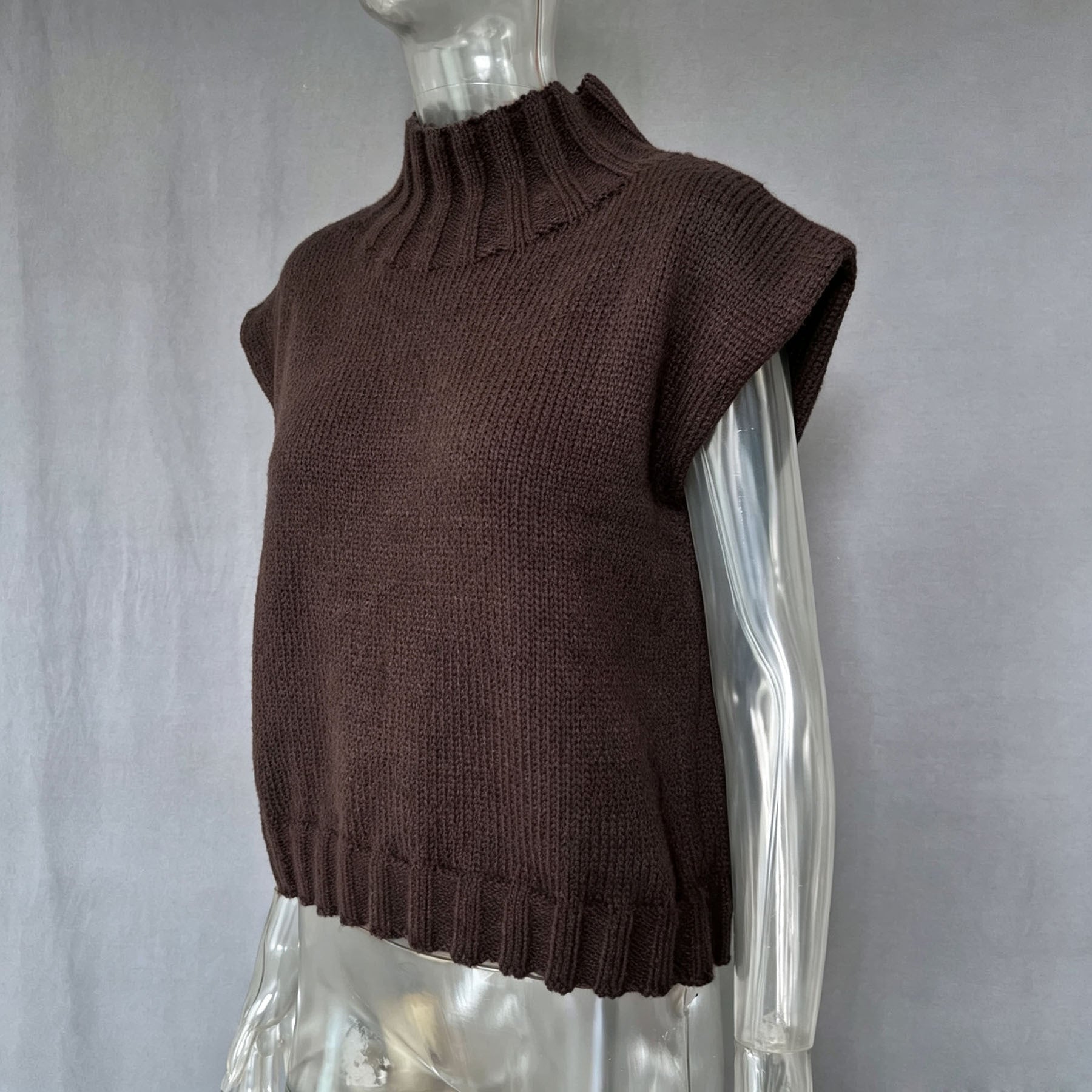 Minimalist Mock Neck Relaxed Knit Sweater Vest