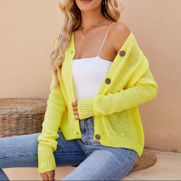 V-Neck Knitted Cardigan with Raglan Sleeves