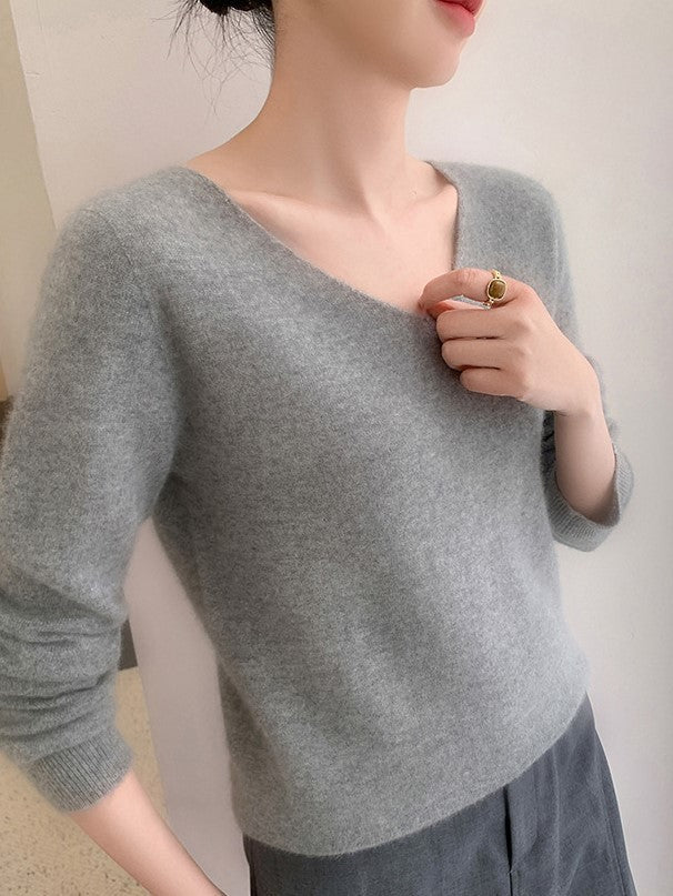 Women's Boutique Fuzzy V-Neck Long Sleeve Pullover Sweater