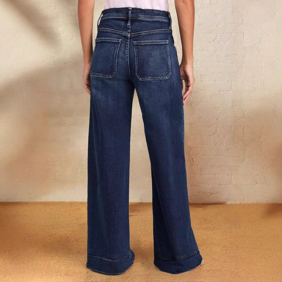 Lace-Up Stretch Wide-Leg Straight Jeans for Women