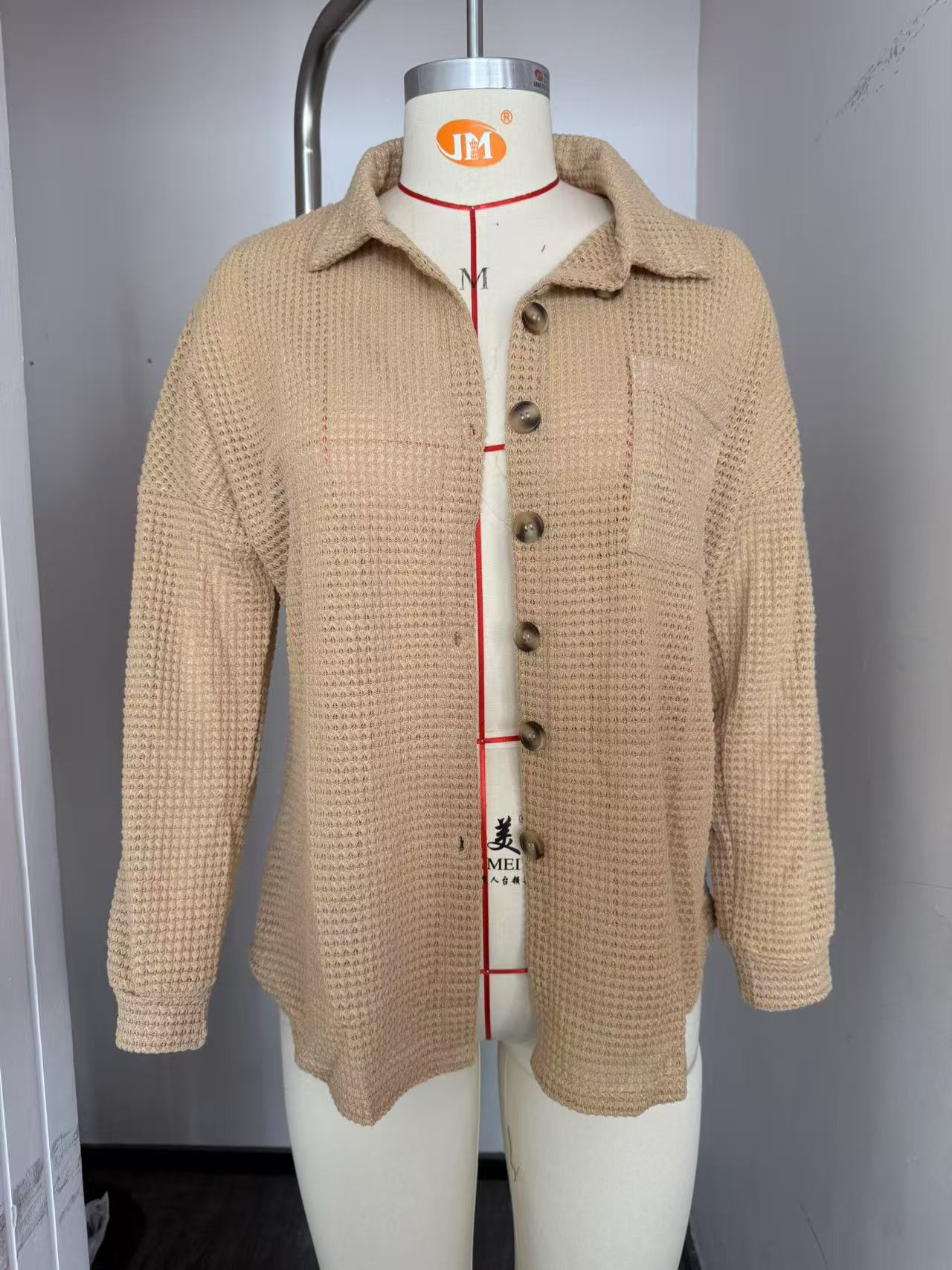 Boutique Waffle Knit Collared Button Front Shirt